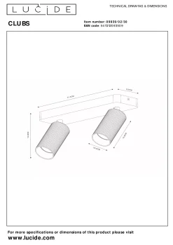 CLUBS - Plafondspot - 2xGU10 - Zwart*Lucide Best
