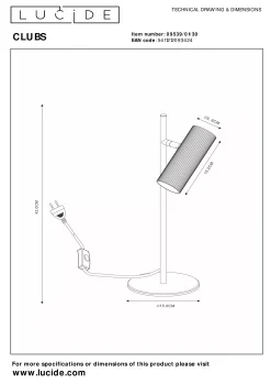 CLUBS - Tafellamp - 1xGU10 - Zwart*Lucide Fashion