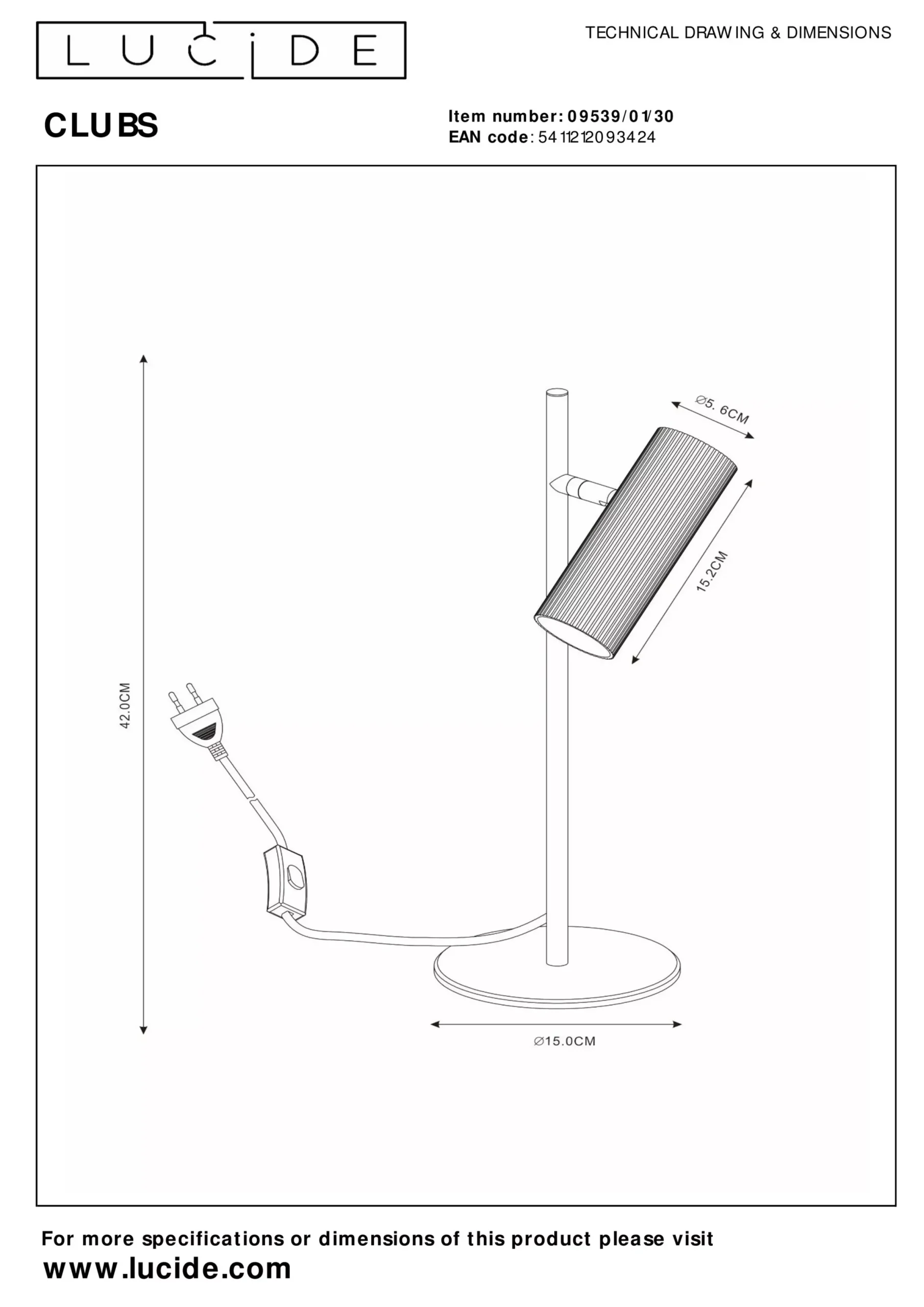 CLUBS - Tafellamp - 1xGU10 - Zwart*Lucide Fashion