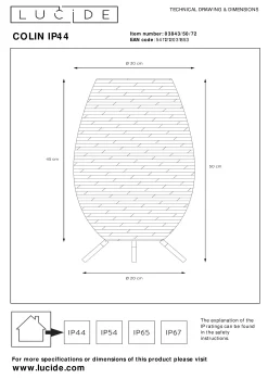COLIN IP44 - Oplaadbare Tafellamp Binnen/Buiten - Accu/Batterij - LED 3 StepDim - 1x3W 3000K - IP44 - Naturel*Lucide Clearance