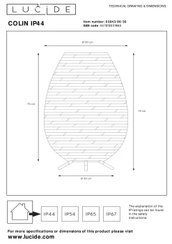 COLIN IP44 - Oplaadbare Vloerlamp Binnen/Buiten - Accu/Batterij - LED 3 StepDim - 1x3W 3000K - IP44 - Zwart*Lucide Outlet