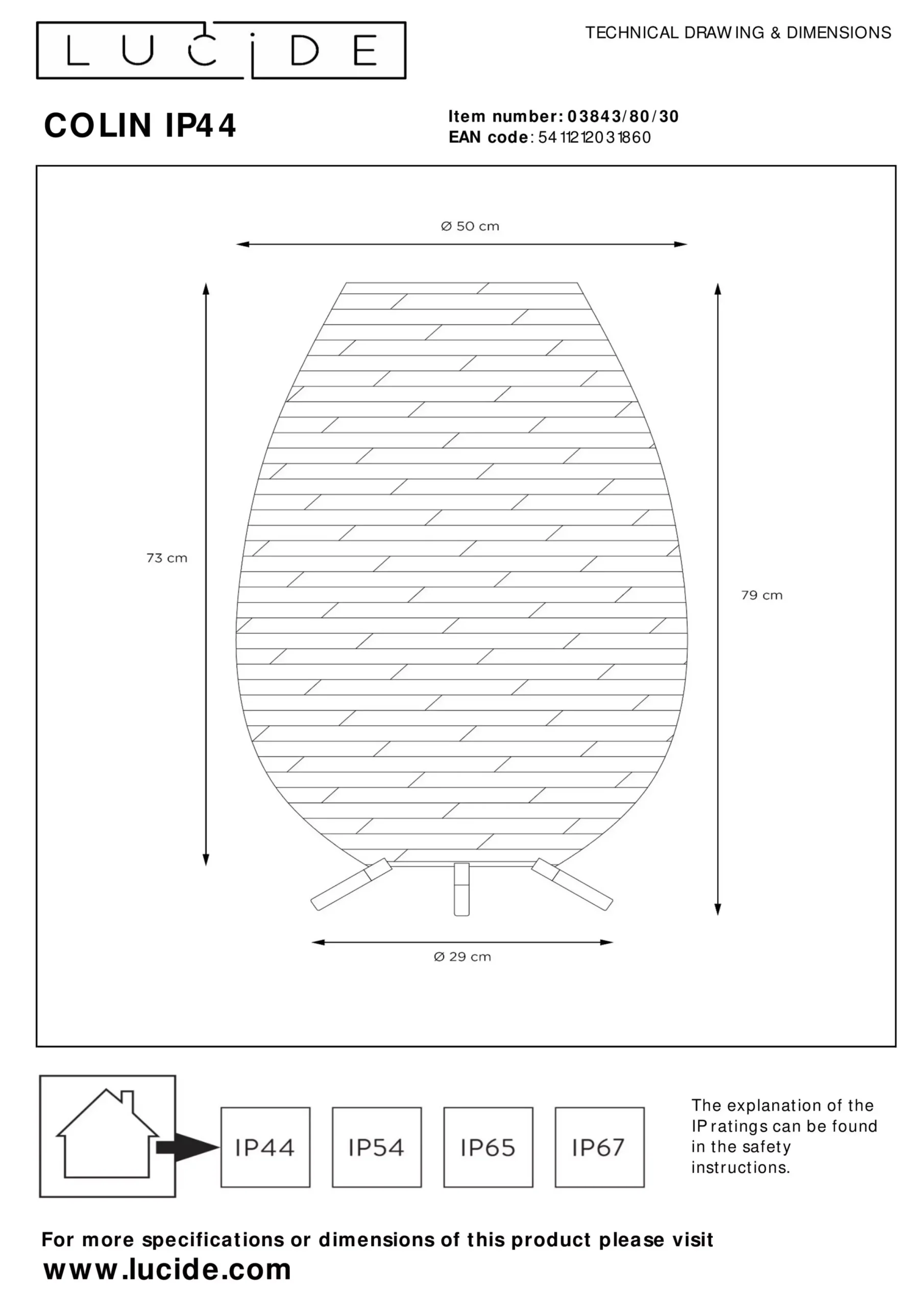 COLIN IP44 - Oplaadbare Vloerlamp Binnen/Buiten - Accu/Batterij - LED 3 StepDim - 1x3W 3000K - IP44 - Zwart*Lucide Outlet