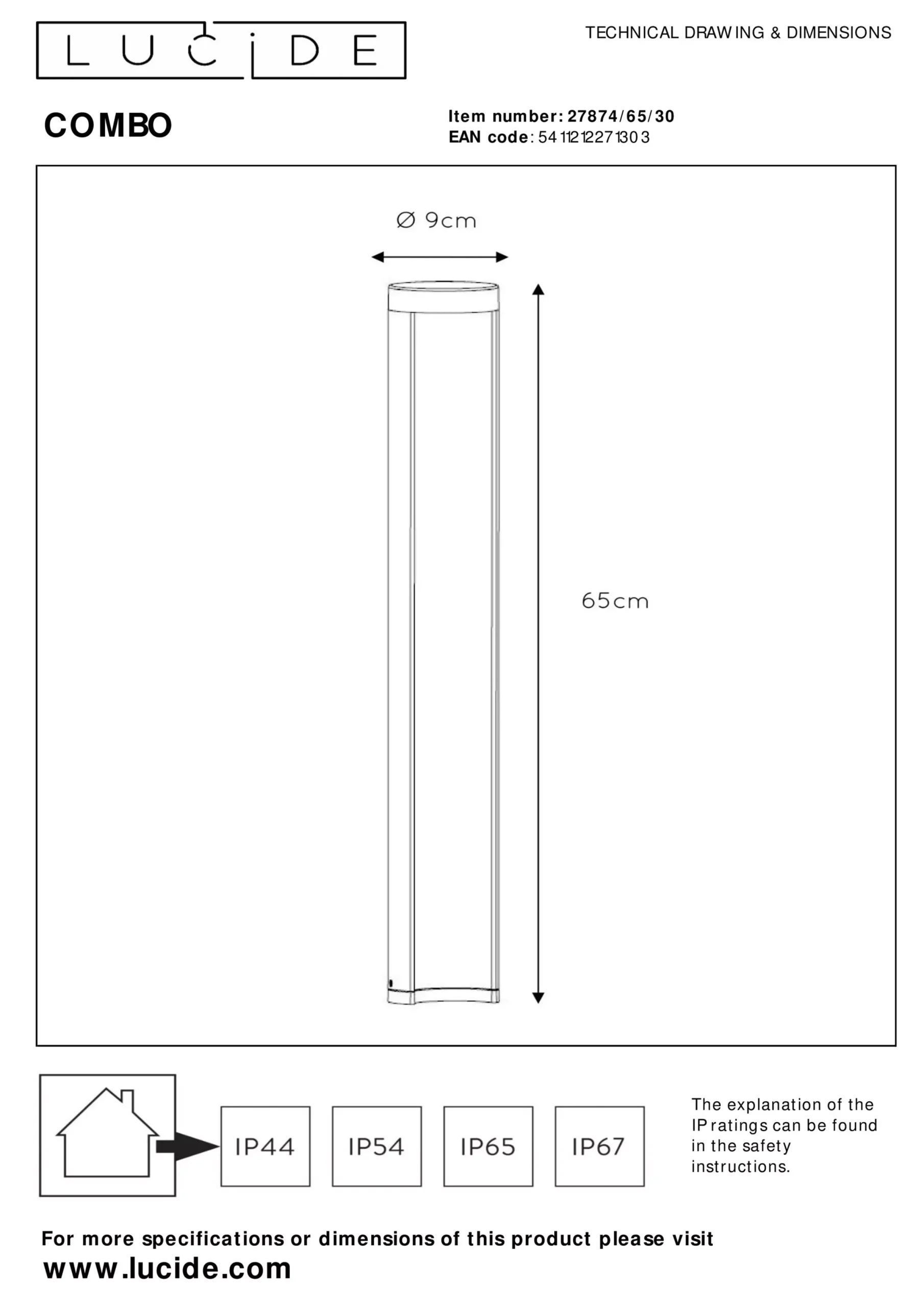 COMBO - Sokkellamp - Ø 9 cm - LED - 1x9W 3000K - IP54 - Zwart*Lucide Best