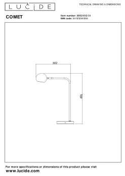 COMET - Oplaadbare Tafellamp - Accu/Batterij - LED 3 StepDim - 1x3W 2700K - Wit*Lucide Clearance