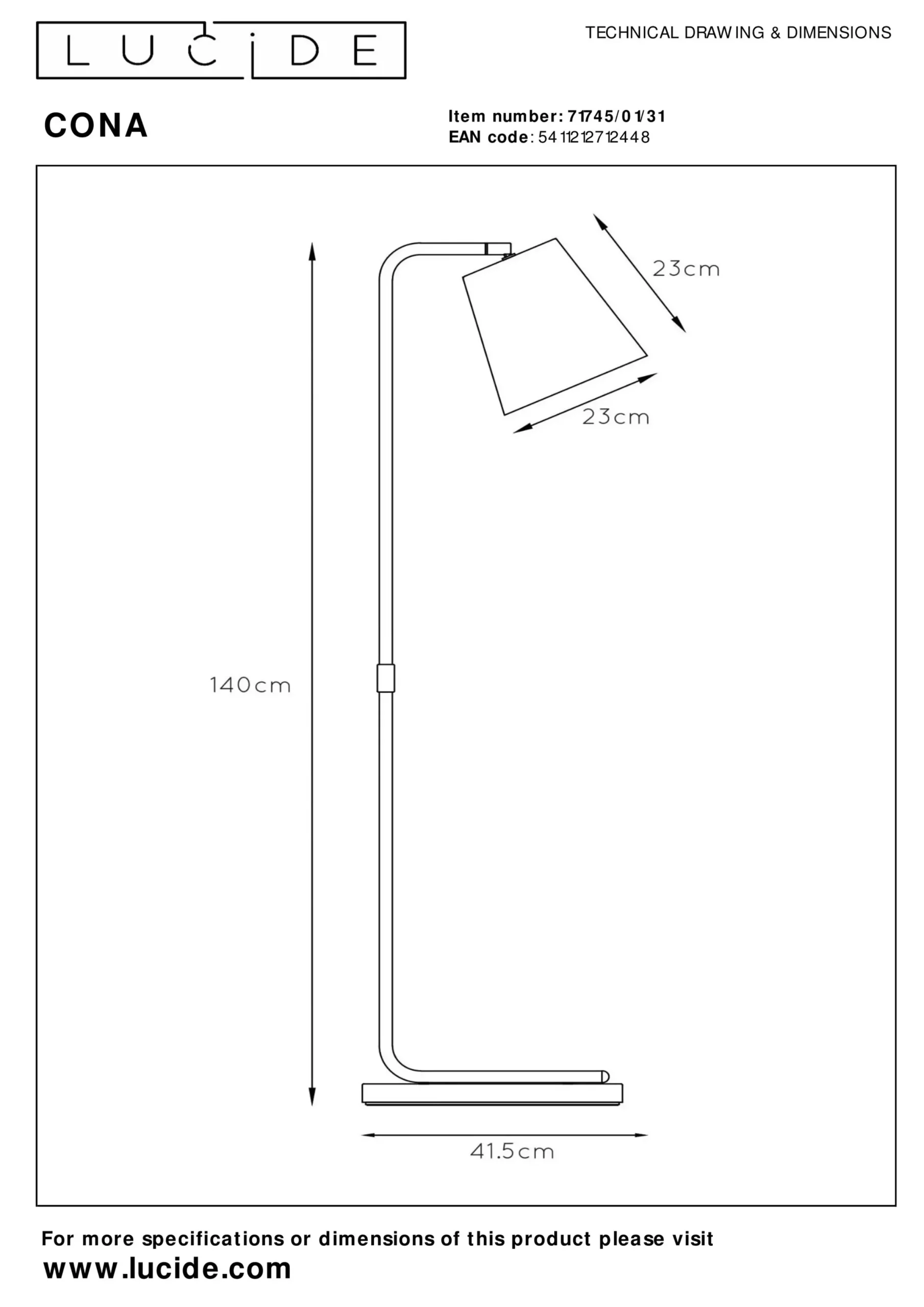 CONA - Vloerlamp - 1xE27 - Wit*Lucide Hot