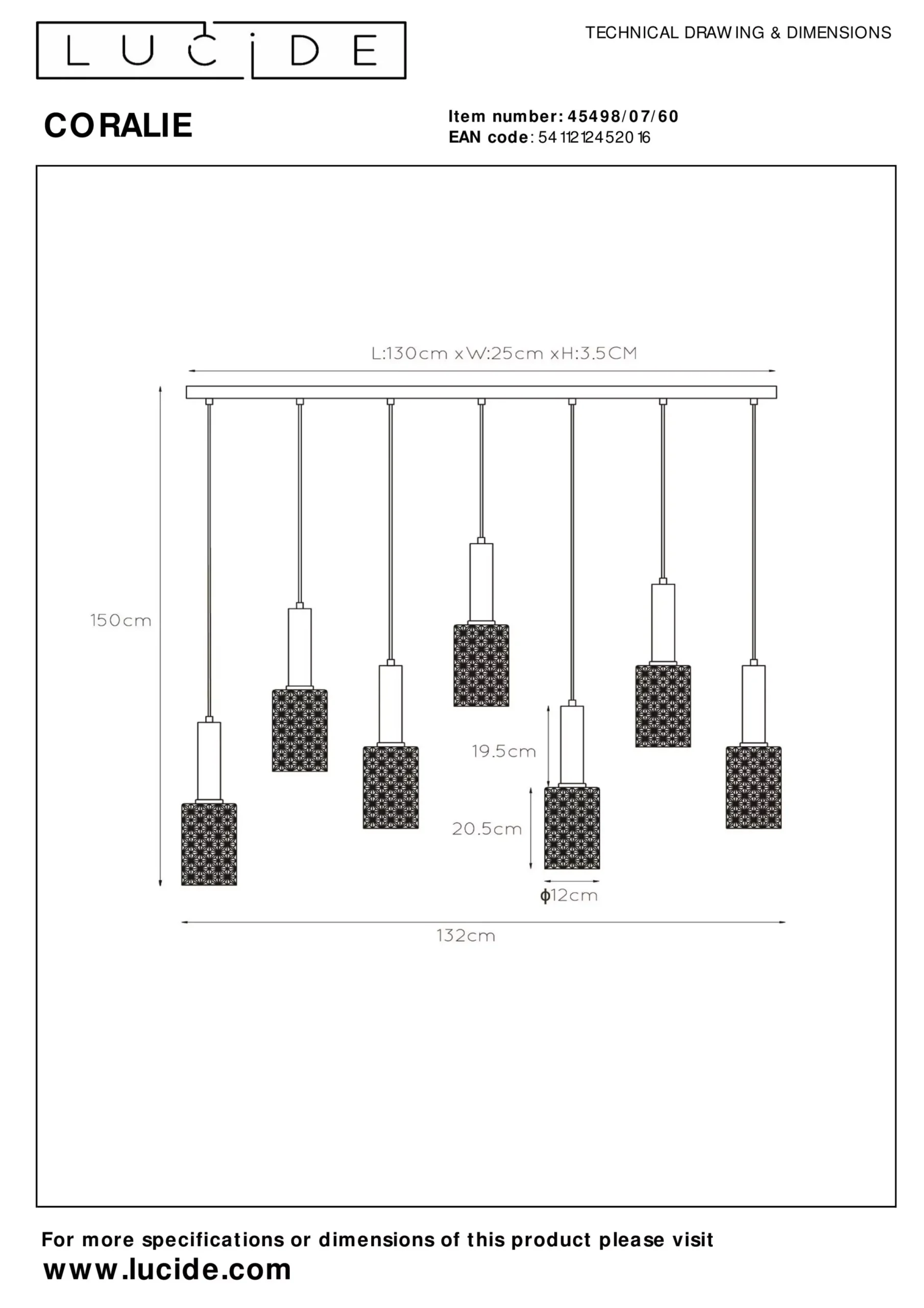 CORALIE - Hanglamp - 7xE27 - Transparant*Lucide Cheap