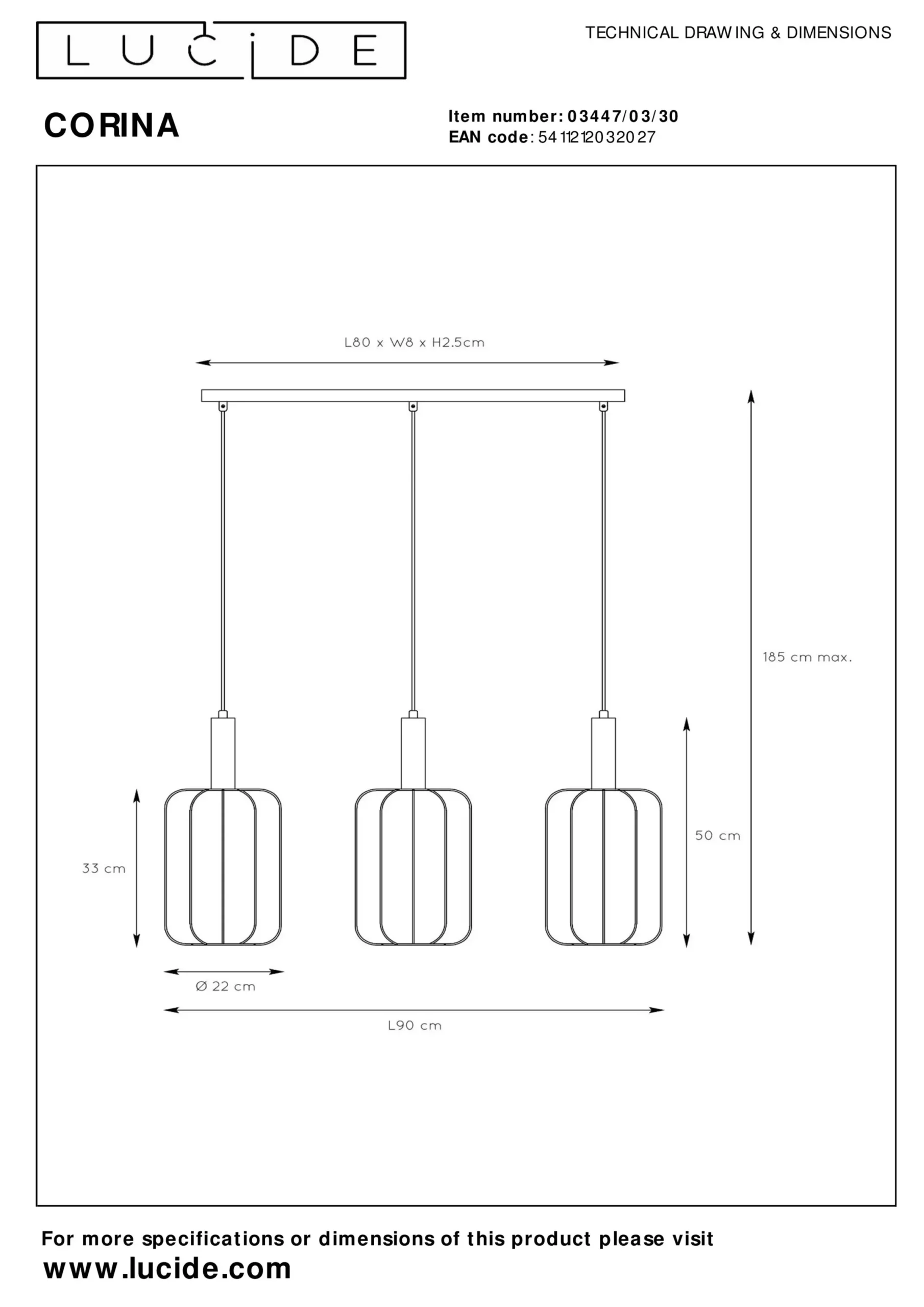 CORINA - Hanglamp - 3xE27 - Zwart*Lucide Clearance