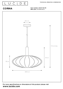 CORINA - Hanglamp - Ø 50 cm - 1xE27 - Beige*Lucide Cheap