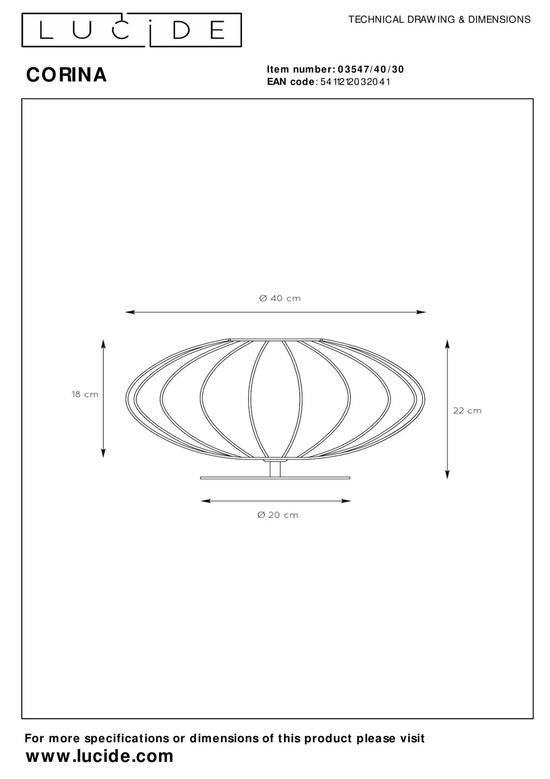 CORINA - Tafellamp - Ø 40 cm - 1xE27 - Zwart*Lucide Store
