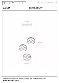 DANZA - Hanglamp - Ø 50 cm - 3xE27 - Mat Goud / Messing*Lucide Cheap