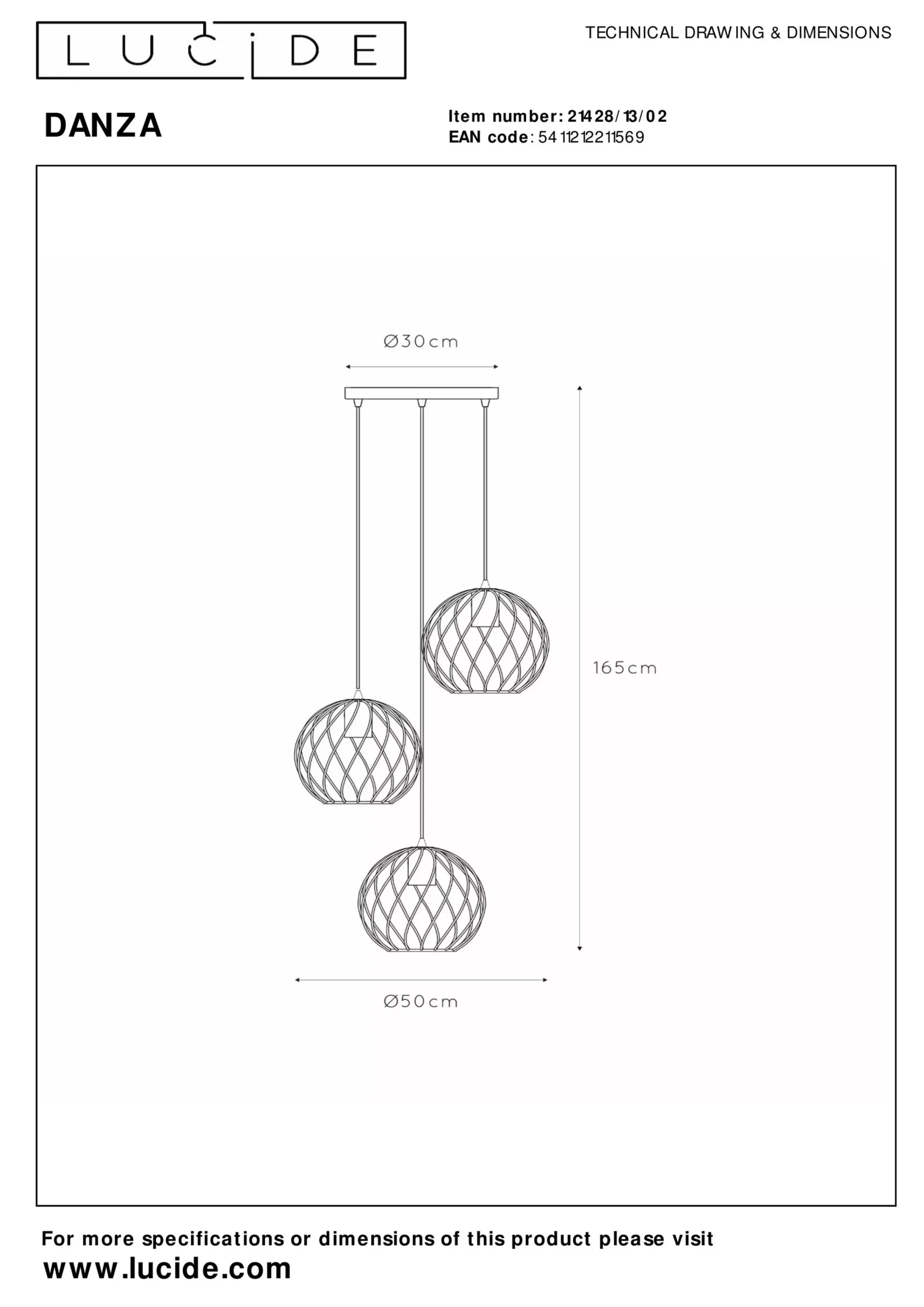DANZA - Hanglamp - Ø 50 cm - 3xE27 - Mat Goud / Messing*Lucide Cheap
