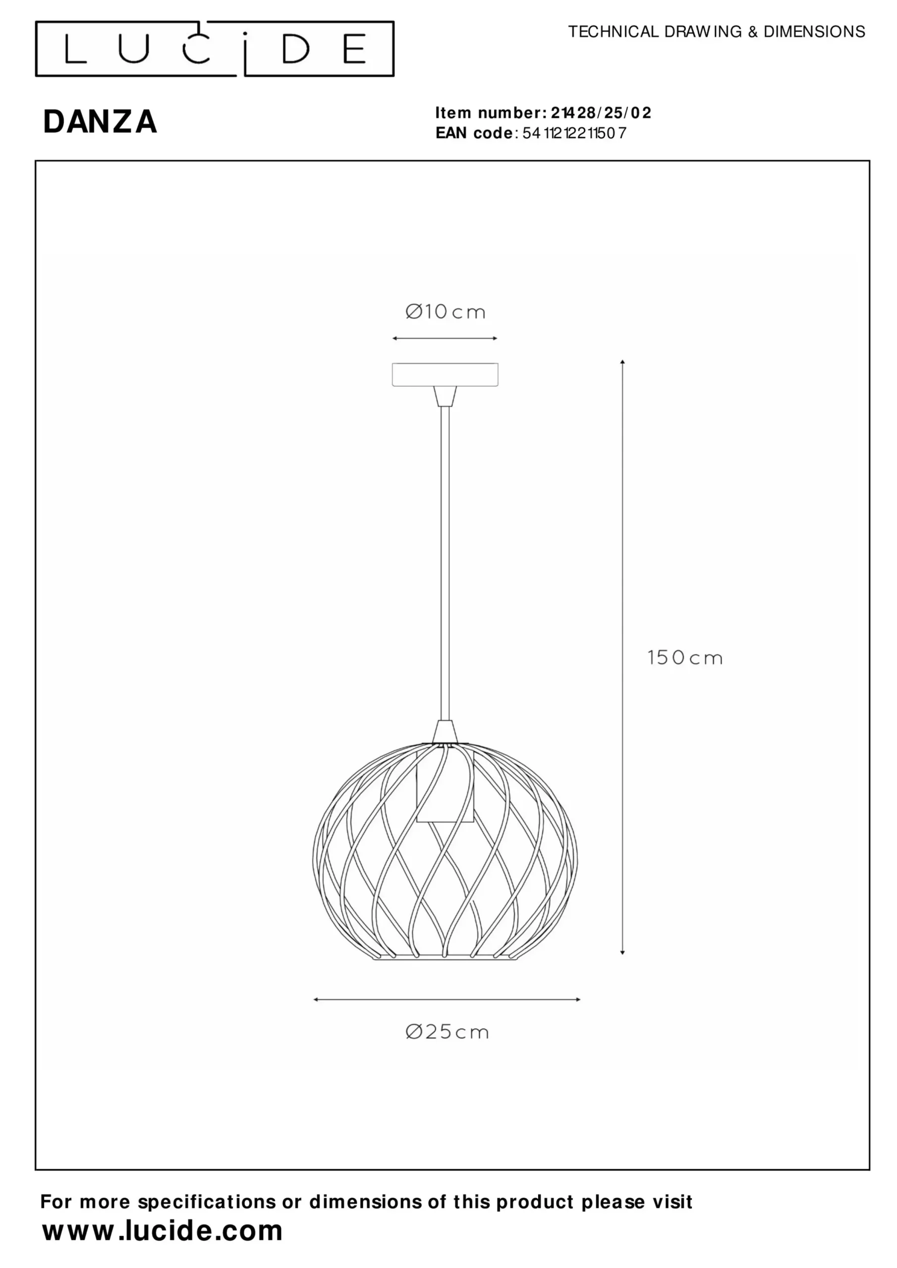 DANZA - Hanglamp - Ø 25 cm - 1xE27 - Mat Goud / Messing*Lucide Flash Sale