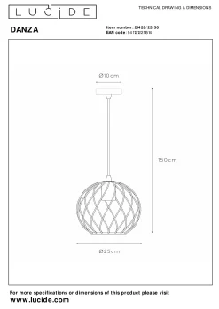 DANZA - Hanglamp - Ø 25 cm - 1xE27 - Zwart*Lucide Discount