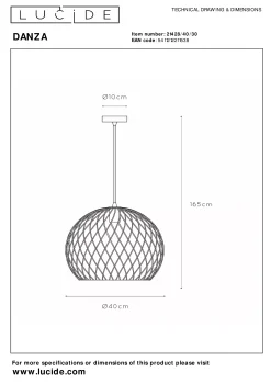 DANZA - Hanglamp - Ø 40 cm - 1xE27 - Zwart*Lucide Flash Sale