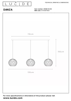 DANZA - Hanglamp - 3xE27 - Zwart*Lucide Hot