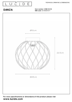 DANZA - Plafonnière - Ø 25 cm - 1xE27 - Zwart*Lucide Outlet