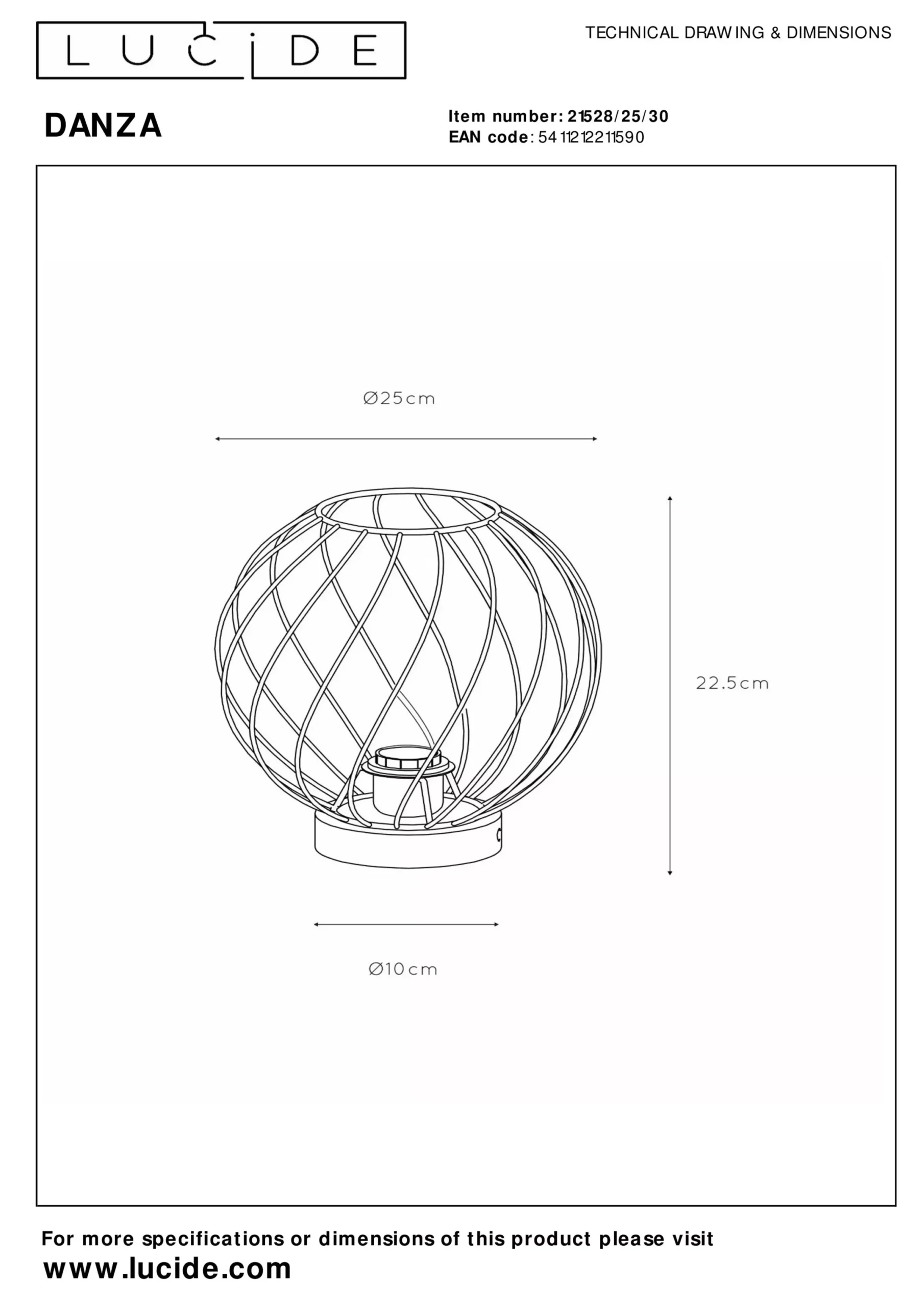 DANZA - Tafellamp - Ø 25 cm - 1xE27 - Zwart*Lucide Fashion