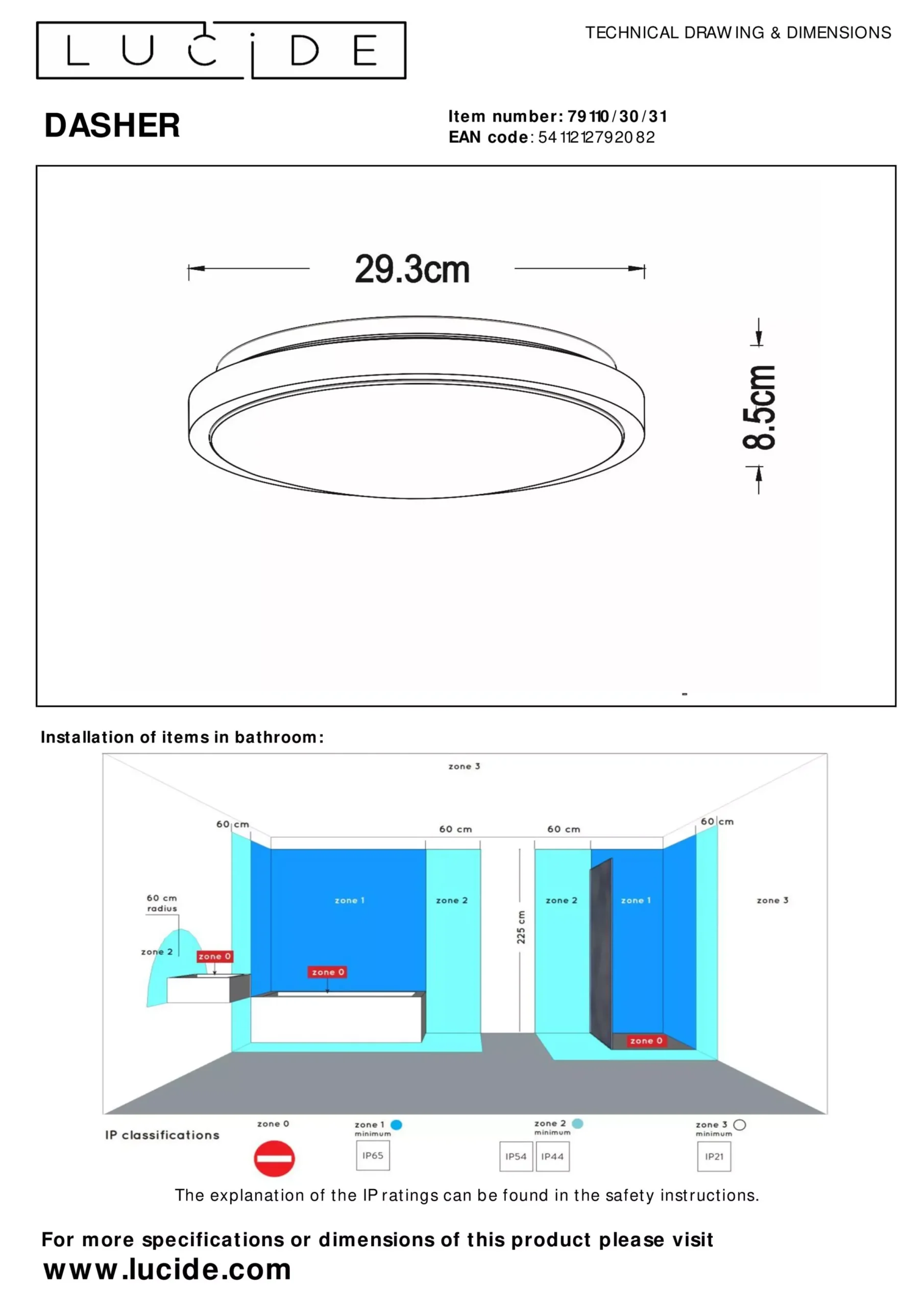 DASHER - Plafonnière Badkamer - Ø 29,3 cm - LED - 1x12W 2700K - IP44 - Beweging & dag/nacht sensor - Wit*Lucide Best Sale
