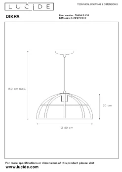 DIKRA - Hanglamp - Ø 40 cm - 1xE27 - Zwart*Lucide Shop