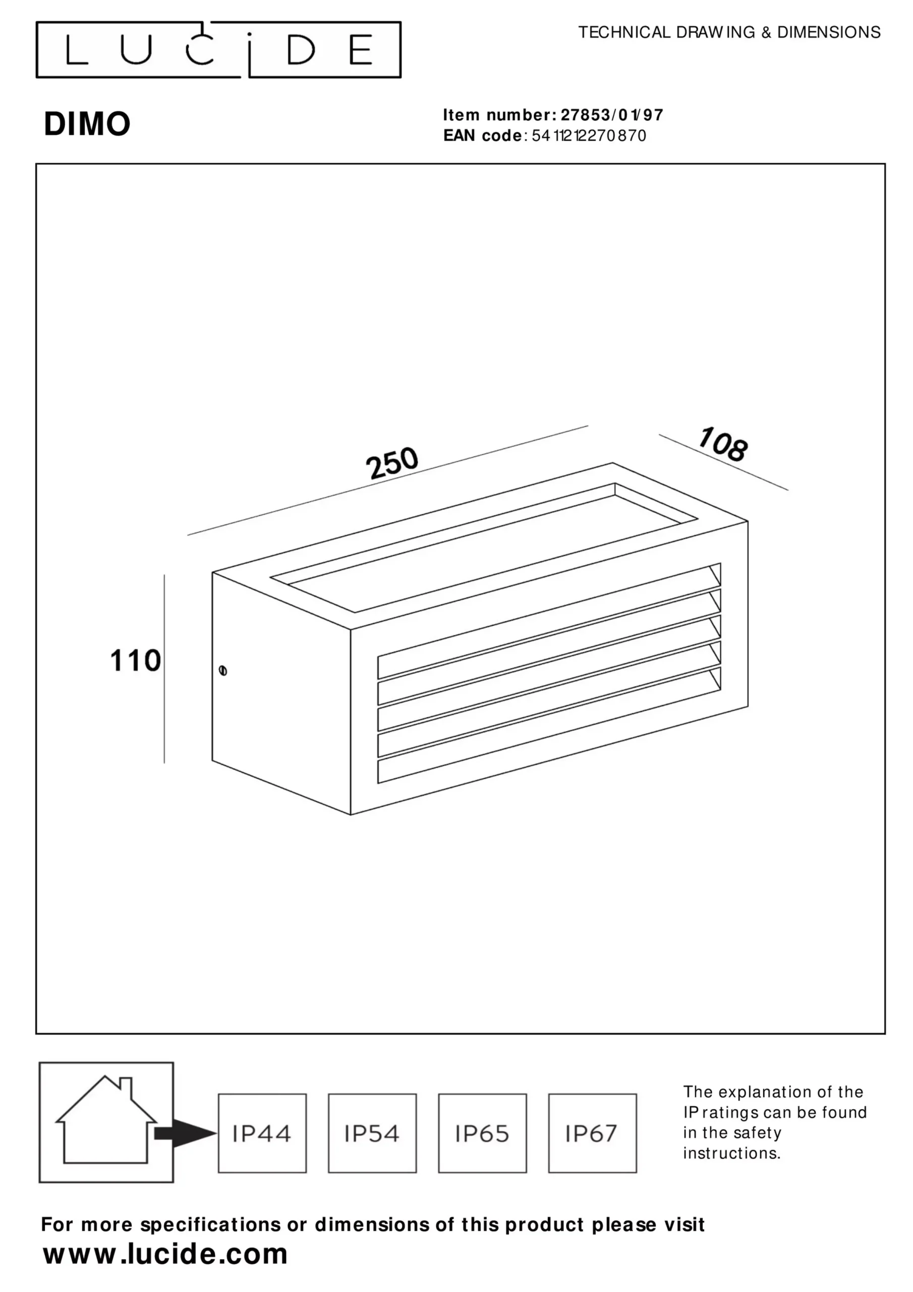 DIMO - Wandlamp Binnen/Buiten - 1xE27 - IP54 - Roest bruin*Lucide Discount