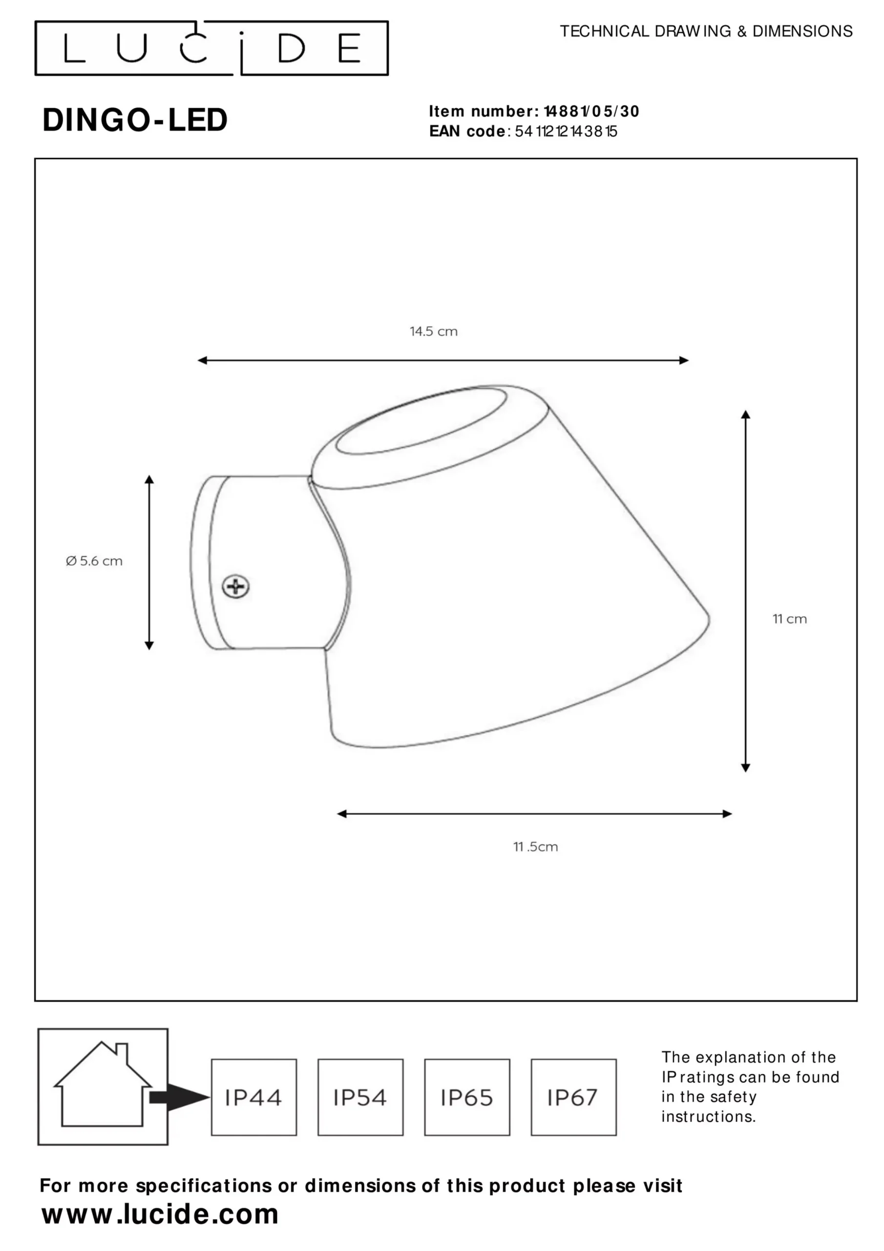 DINGO-LED - Wandlamp Binnen/Buiten - LED Dimb. - GU10 - 1x5W 3000K - IP44 - Antraciet*Lucide Online