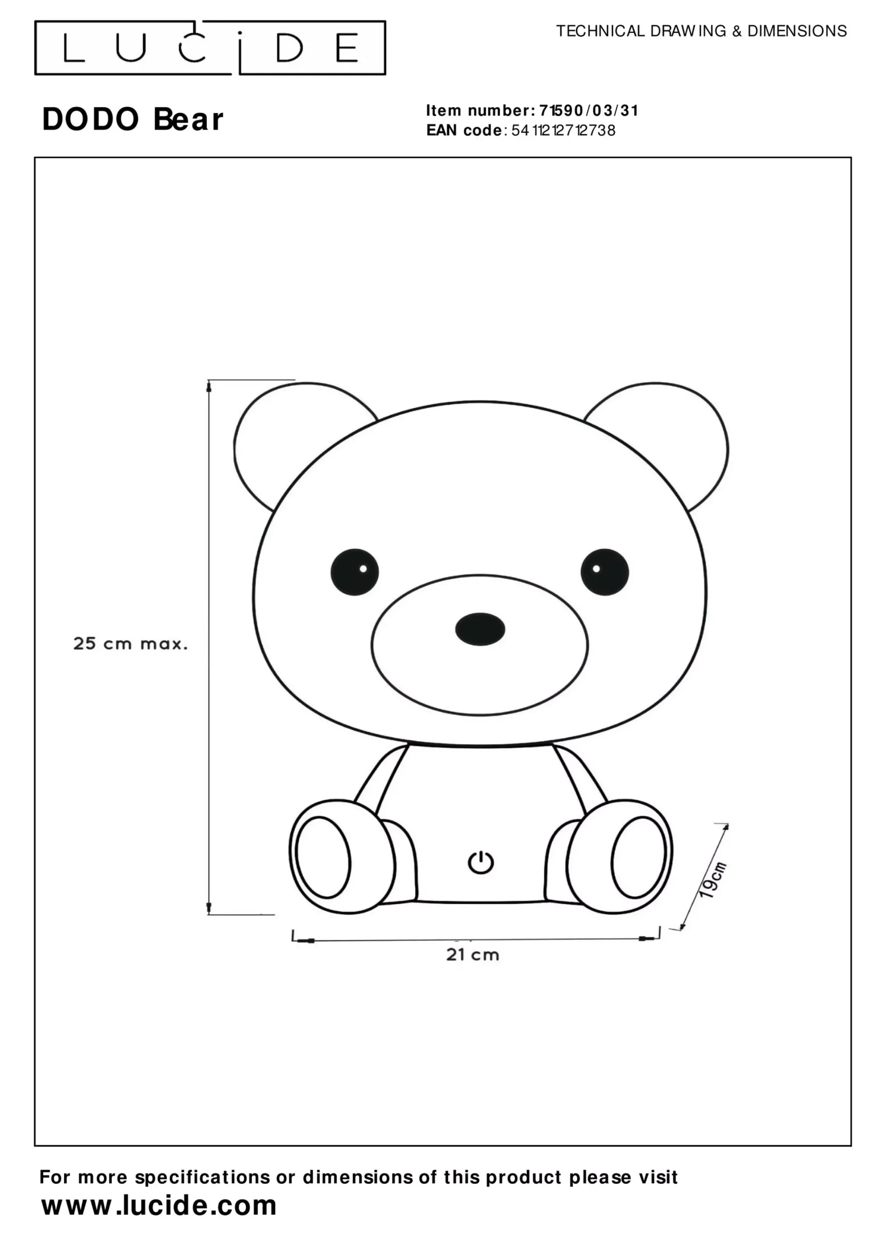 DODO BEAR - Tafellamp Kinderkamer - LED 3 StepDim - 1x3W 3000K - Wit*Lucide Flash Sale