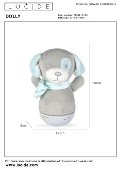 DOLLY - Tafellamp Kinderkamer - Batterijen - LED - 1x3W 2700K - Met muziekfunctie - Grijs*Lucide Clearance