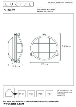 DUDLEY - Wandlamp Binnen/Buiten - Ø 22 cm - 1xE27 - IP65 - Mat Goud / Messing*Lucide Online