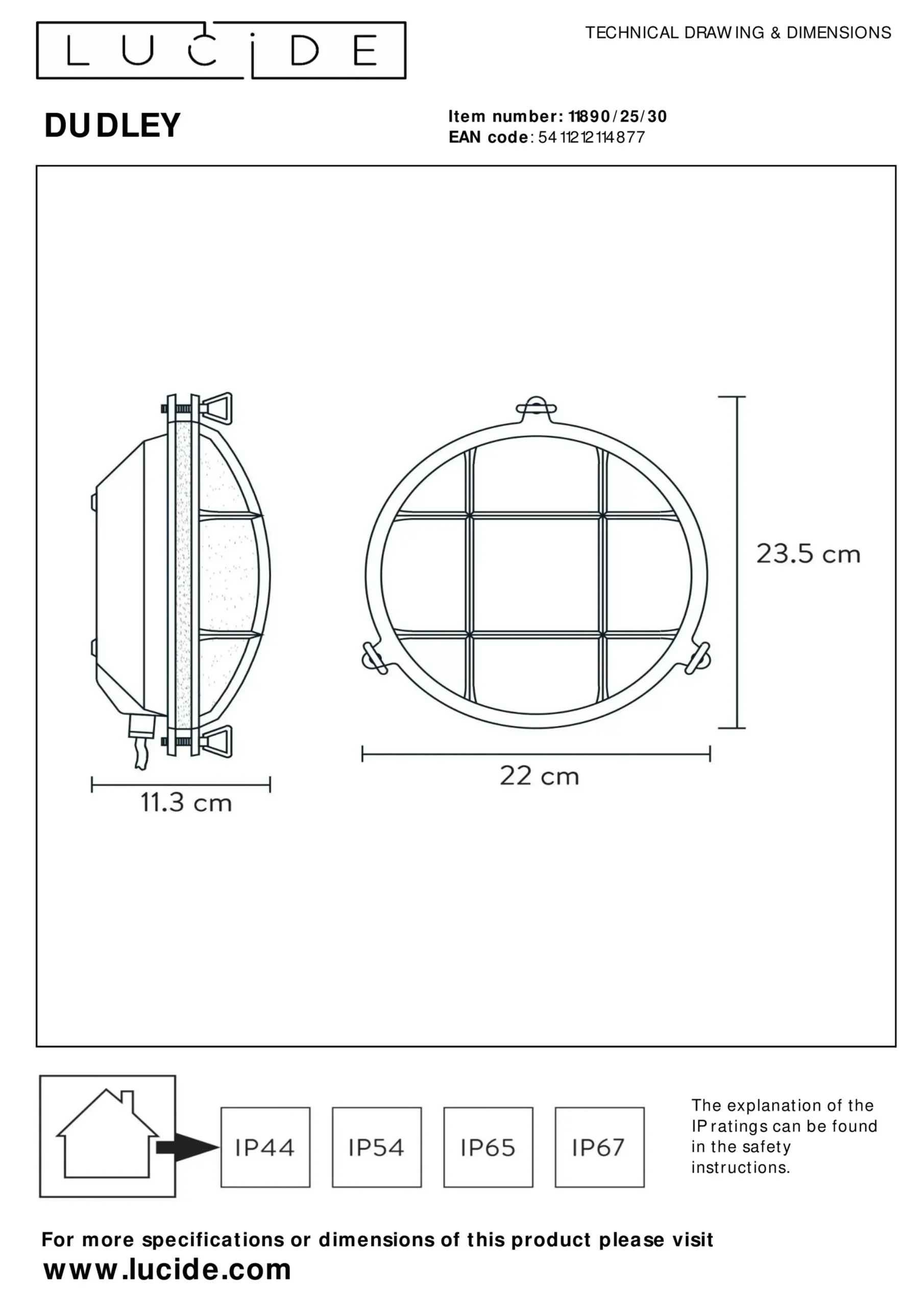 DUDLEY - Wandlamp Binnen/Buiten - Ø 22 cm - 1xE27 - IP65 - Zwart*Lucide Best