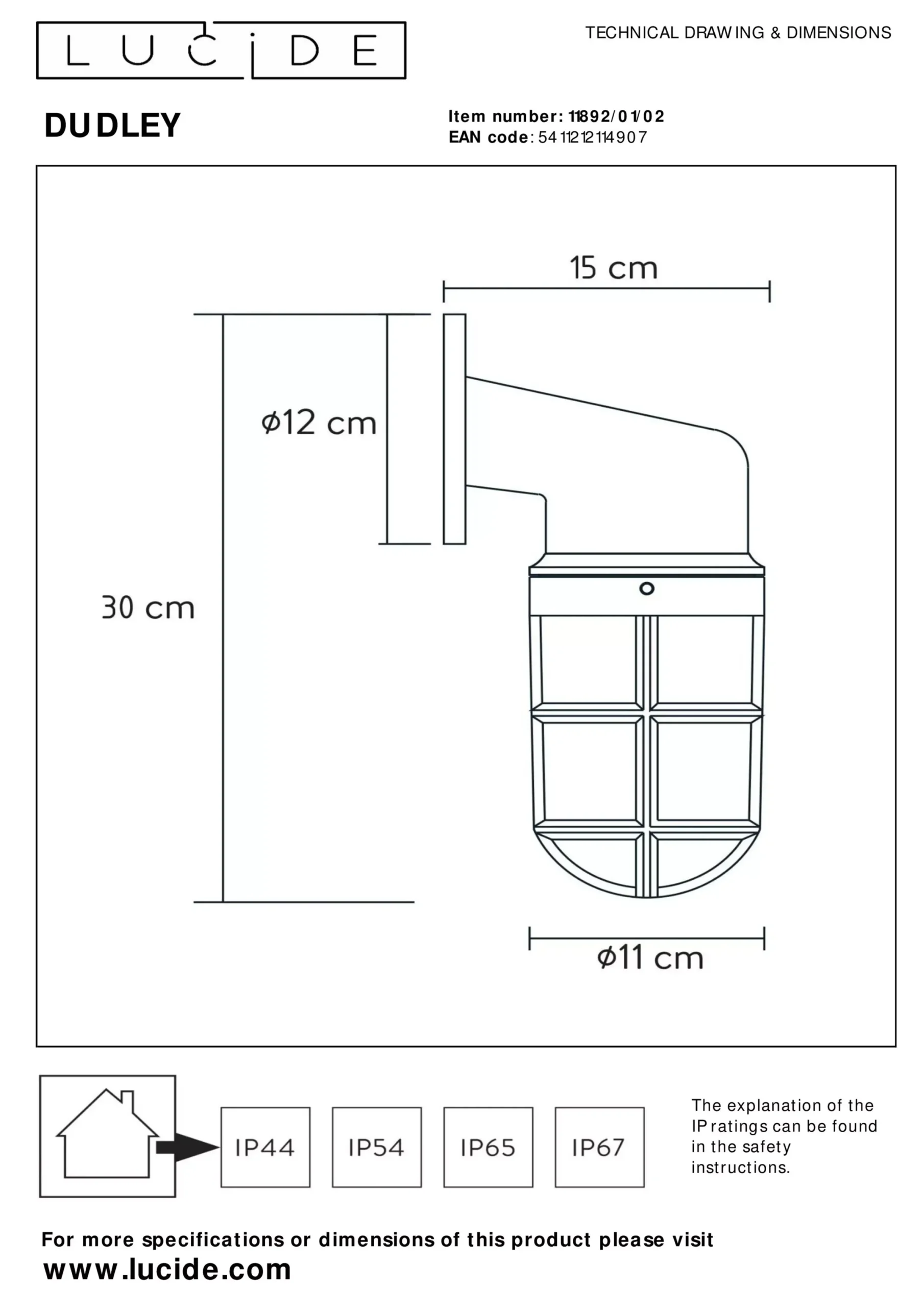 DUDLEY - Wandlamp Binnen/Buiten - 1xE27 - IP44 - Mat Goud / Messing*Lucide Discount