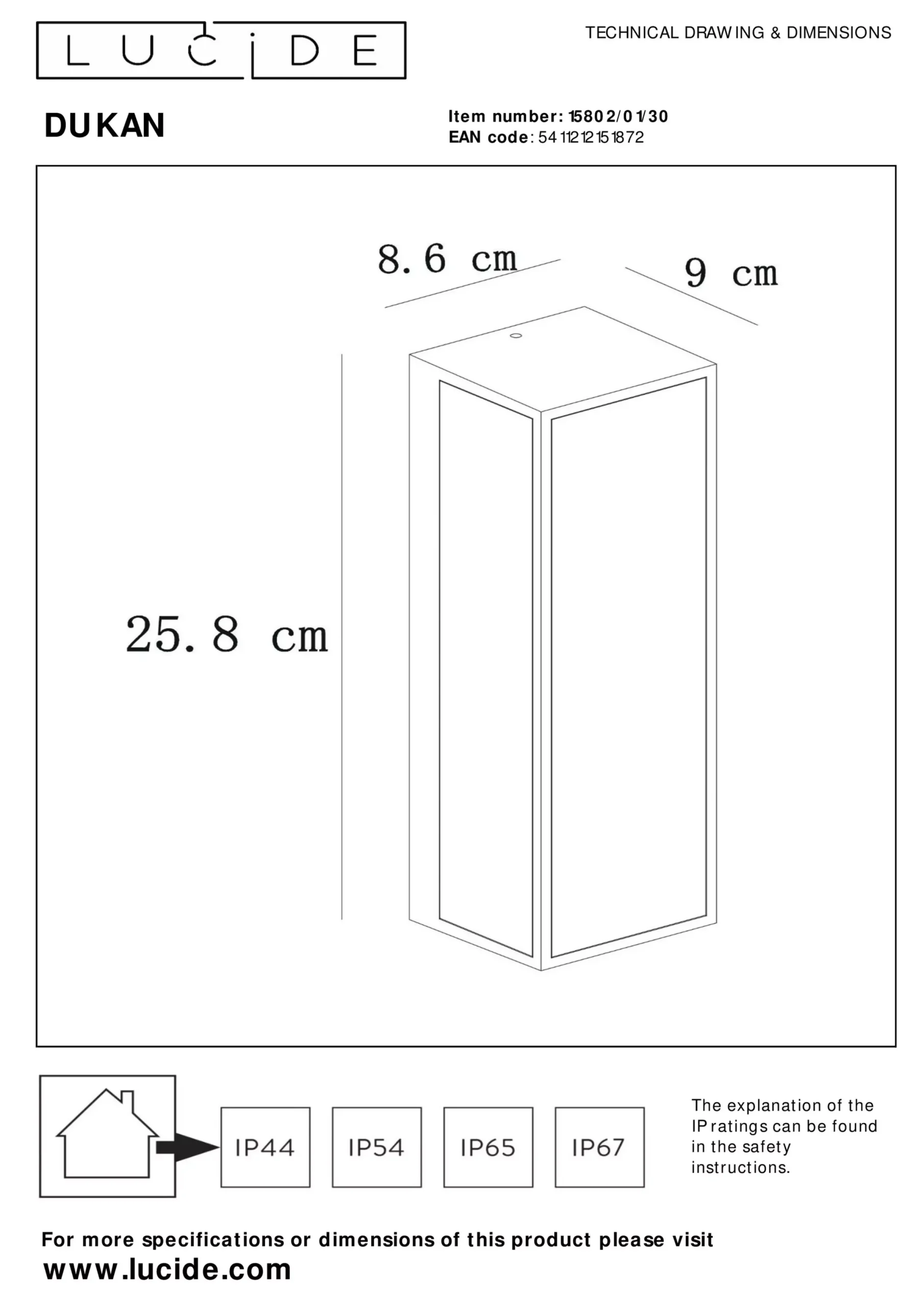 DUKAN - Wandlamp Binnen/Buiten - 1xE27 - IP65 - Zwart*Lucide Outlet