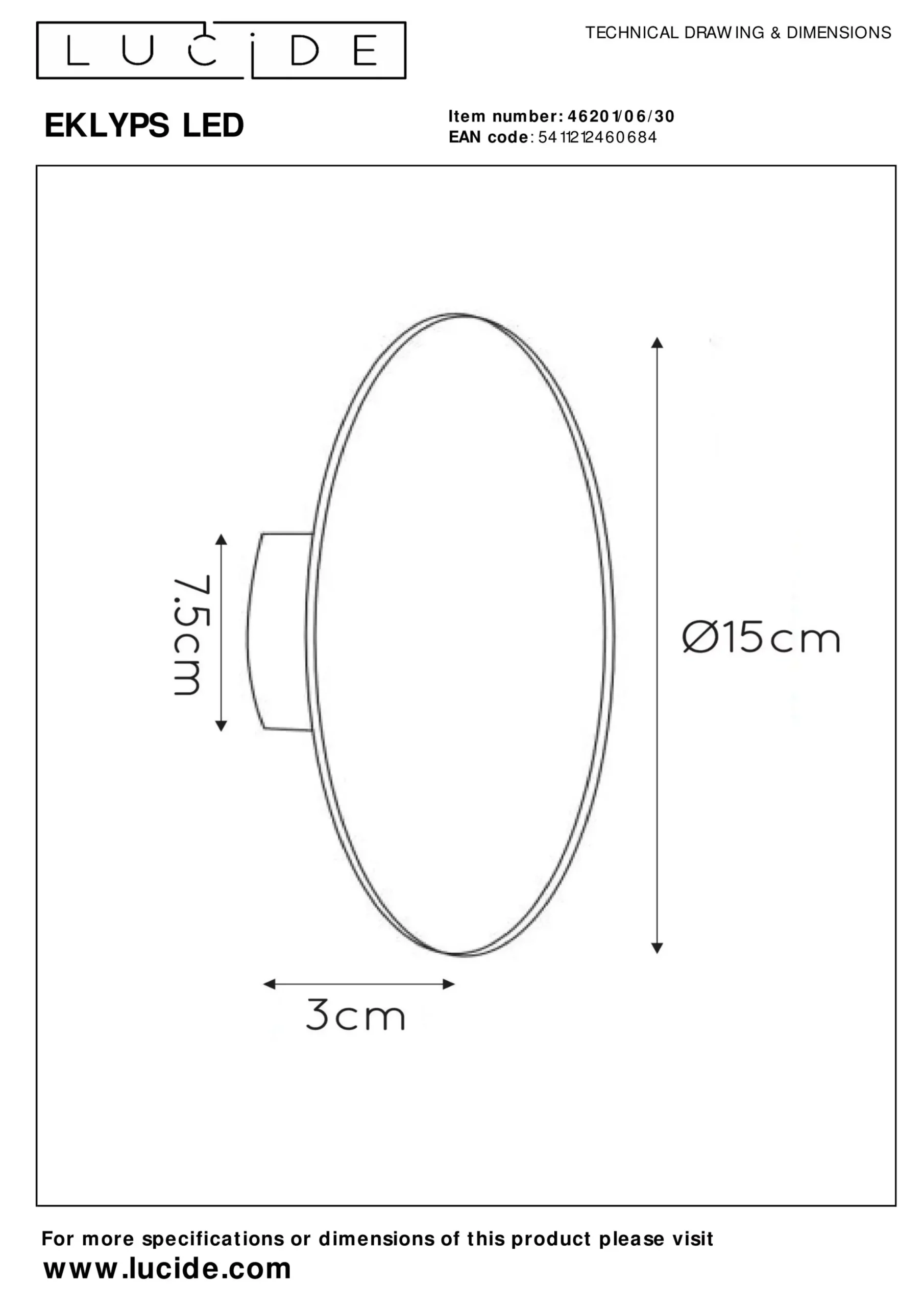 EKLYPS LED - Wandlamp - Ø 15 cm - LED - 1x7W 3000K - Zwart*Lucide Cheap