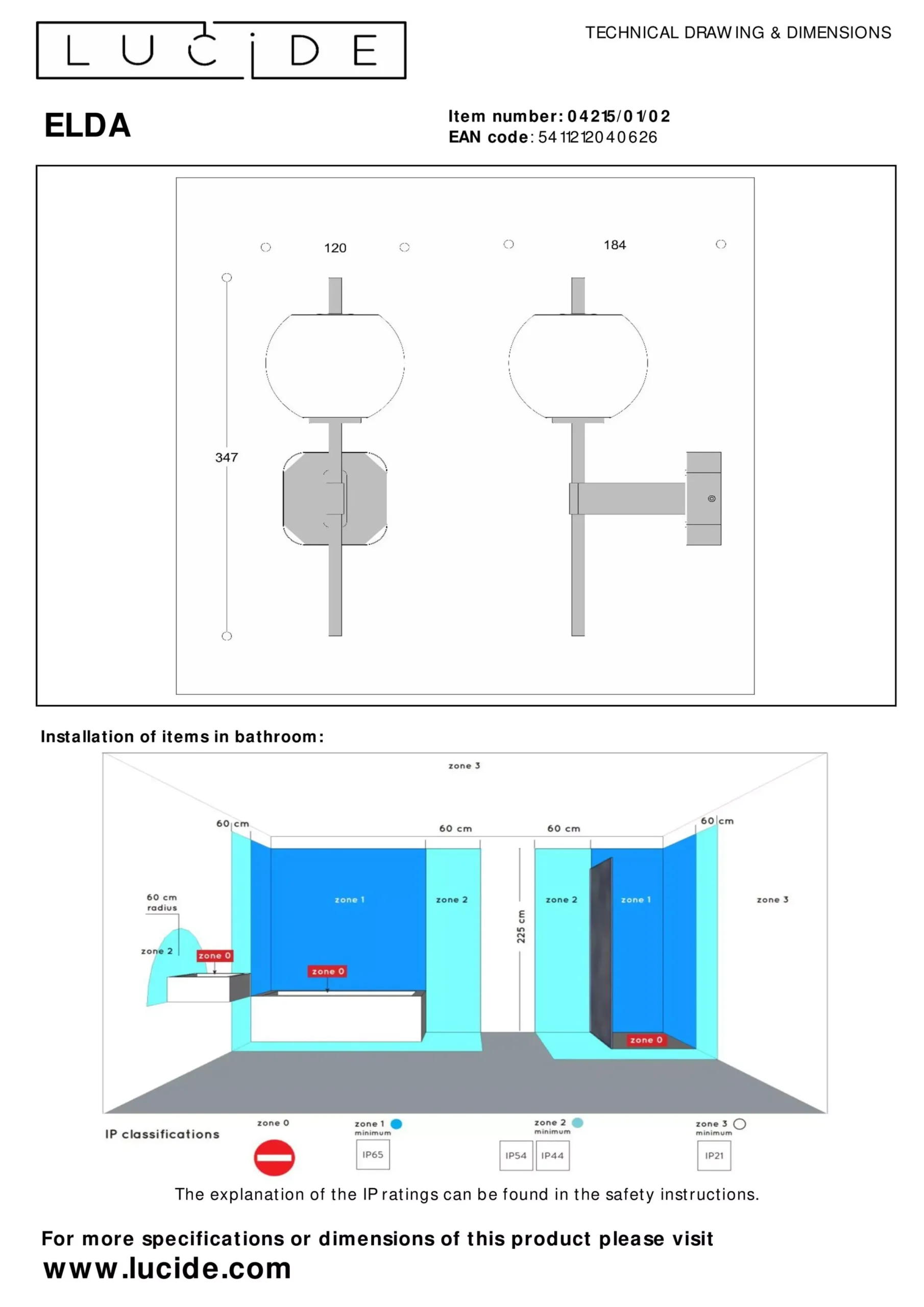 ELDA - Wandlamp Badkamer - 1xG9 - IP44 - Mat Goud / Messing*Lucide Outlet