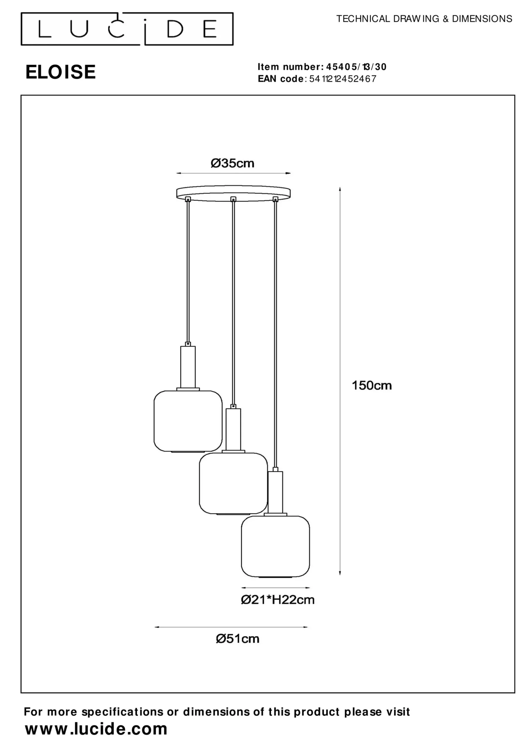 ELOISE - Hanglamp - Ø 40 cm - 3xE27 - Zwart*Lucide Best