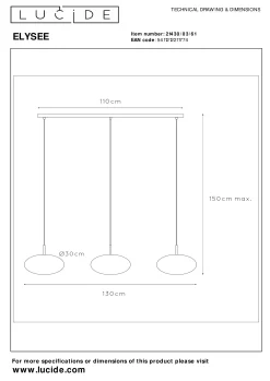 ELYSEE - Hanglamp - 3xE27 - Opaal*Lucide Clearance
