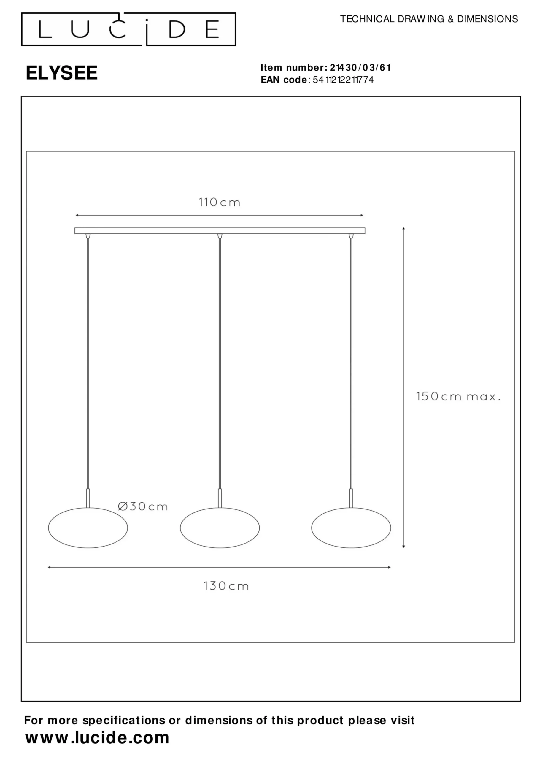 ELYSEE - Hanglamp - 3xE27 - Opaal*Lucide Clearance