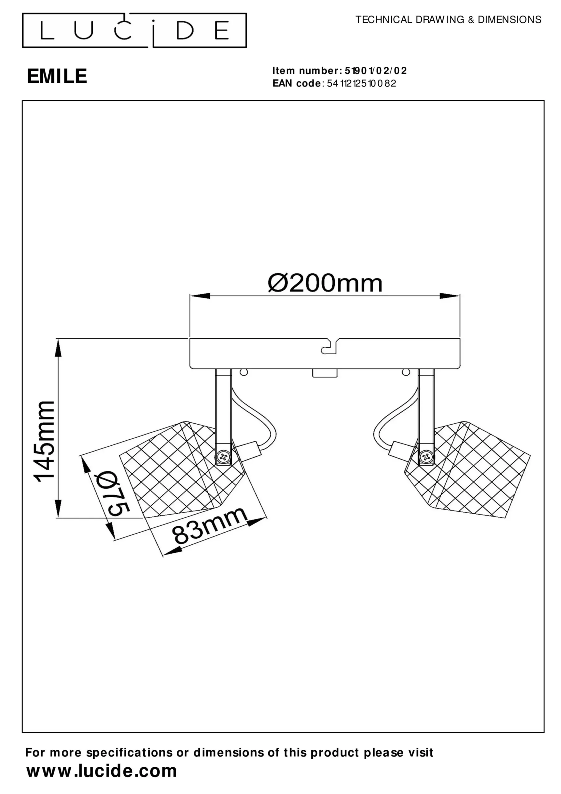EMILE - Plafondspot - Ø 20 cm - 2xGU10 - Mat Goud / Messing*Lucide Cheap