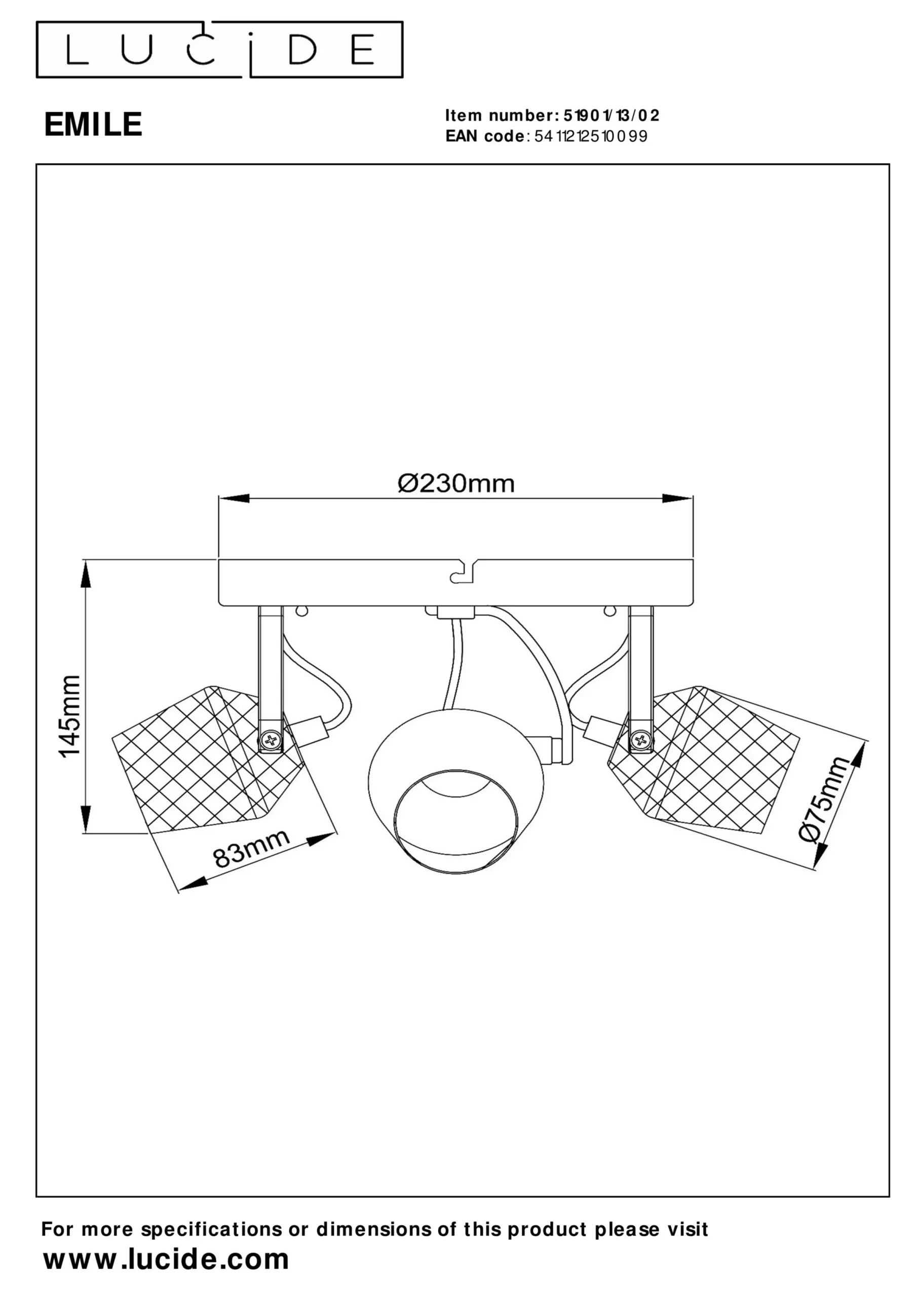EMILE - Plafondspot - Ø 23 cm - 3xGU10 - Mat Goud / Messing*Lucide Outlet