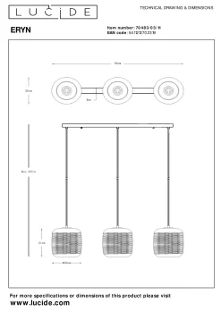 ERYN - Hanglamp - 3xE27 - Chroom*Lucide Outlet