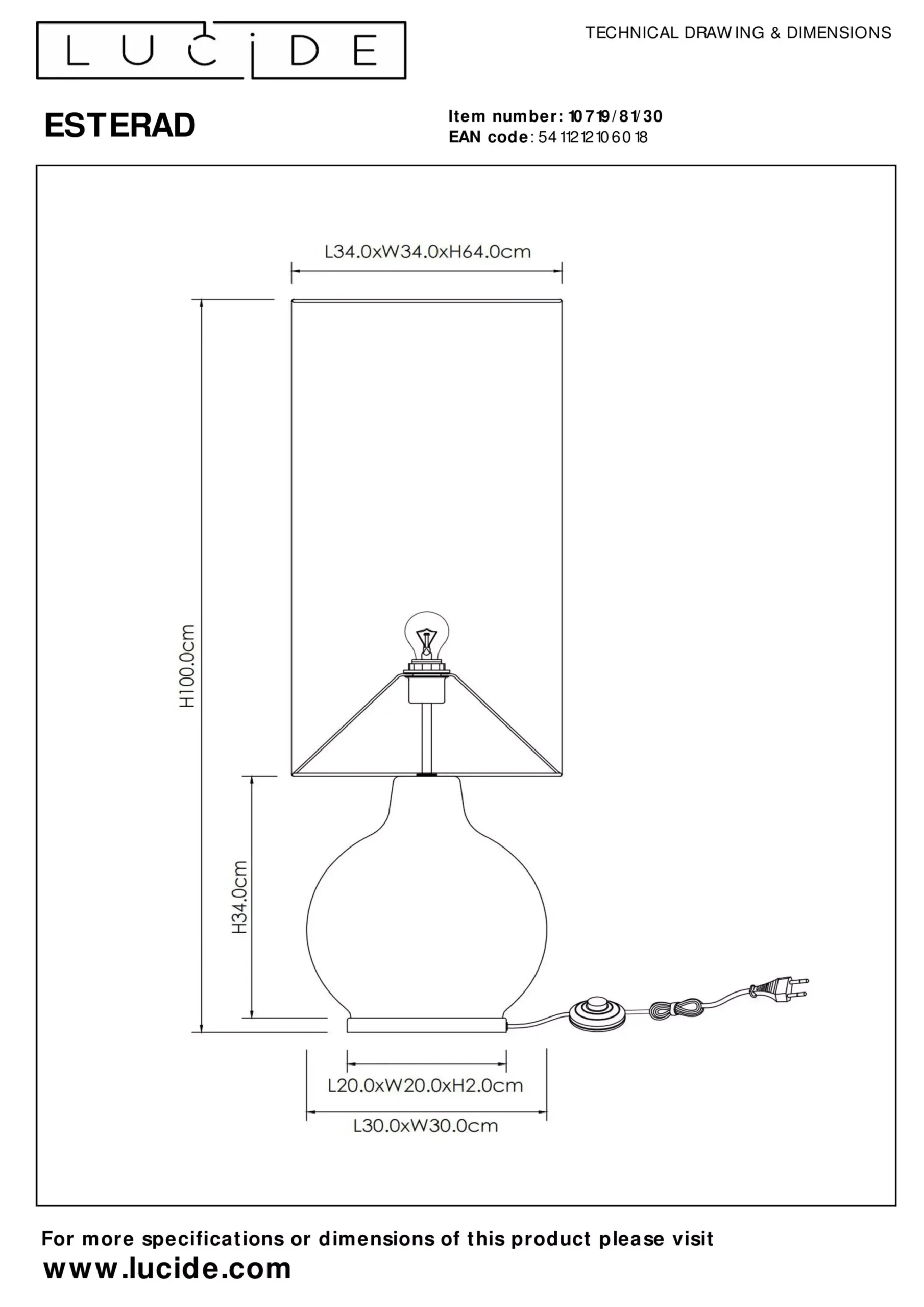 ESTERAD - Vloerlamp - Ø 34 cm - 1xE27 - Zwart*Lucide Online