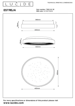 ESTREJA - Plafonnière - Ø 40 cm - LED Dimb. - CCT - 2500K/3000K - Zwart*Lucide Store