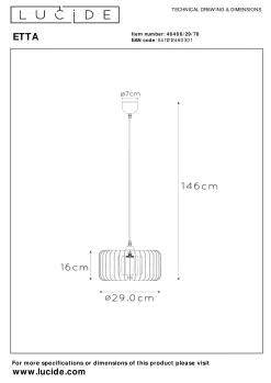 ETTA - Hanglamp - Ø 29 cm - 1xE27 - Naturel*Lucide Hot