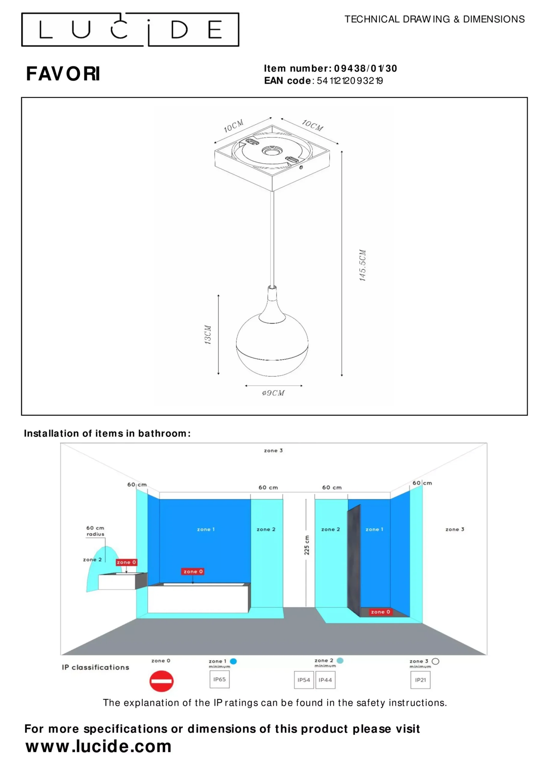 FAVORI - Hanglamp Badkamer - 1xGU10 - IP44 - Zwart*Lucide Shop