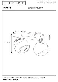 FAVORI - Plafondspot - 2xGU10 - Zwart*Lucide Cheap