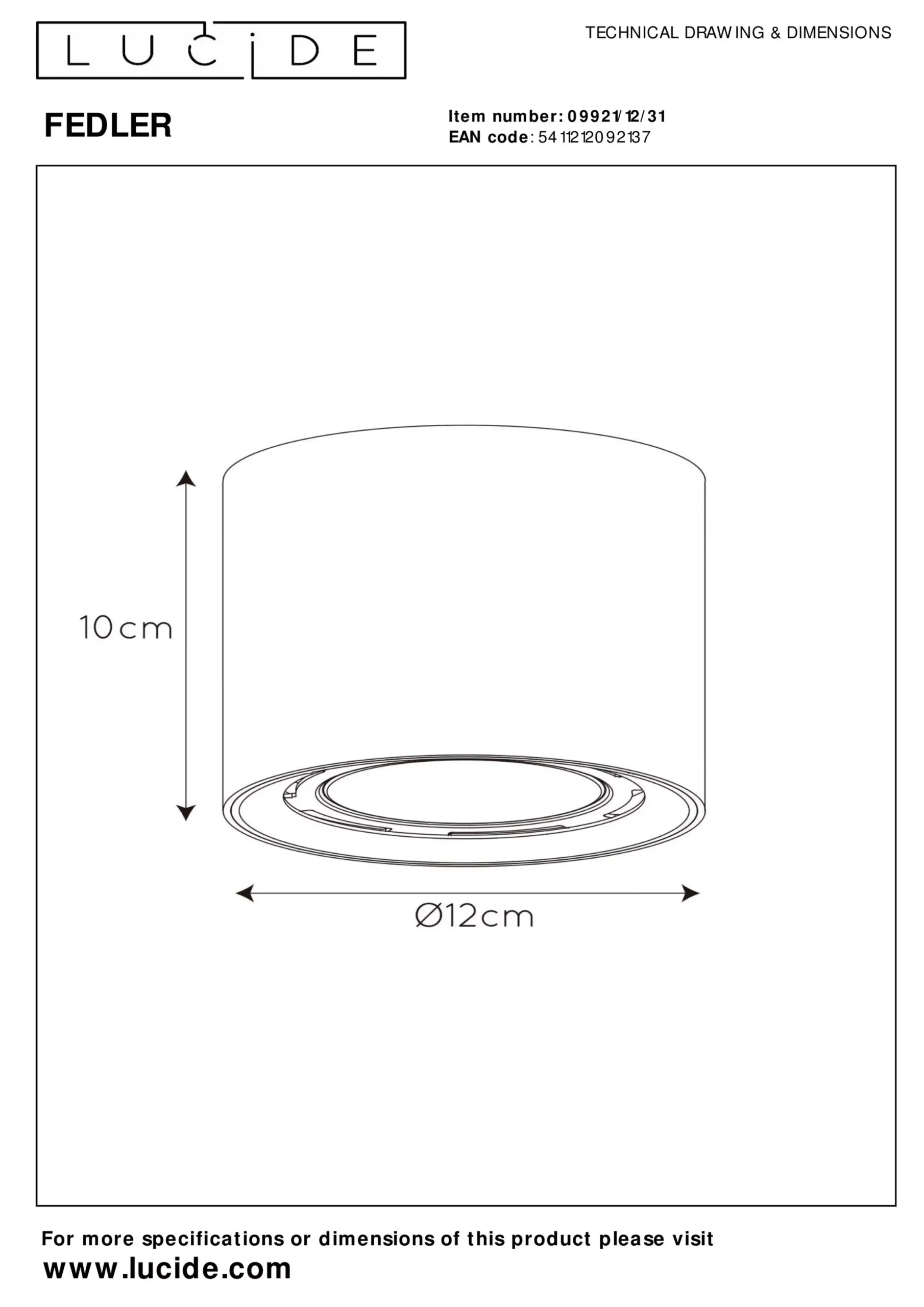 FEDLER - Plafondspot - Ø 12 cm - LED Dim to warm - GU10 (ES111) - 1x12W 2200K/3000K - Wit*Lucide Sale