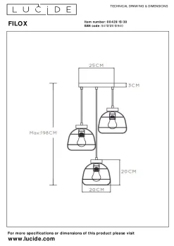 FILOX - Hanglamp - Ø 44,5 cm - 3xE27 - Zwart*Lucide New
