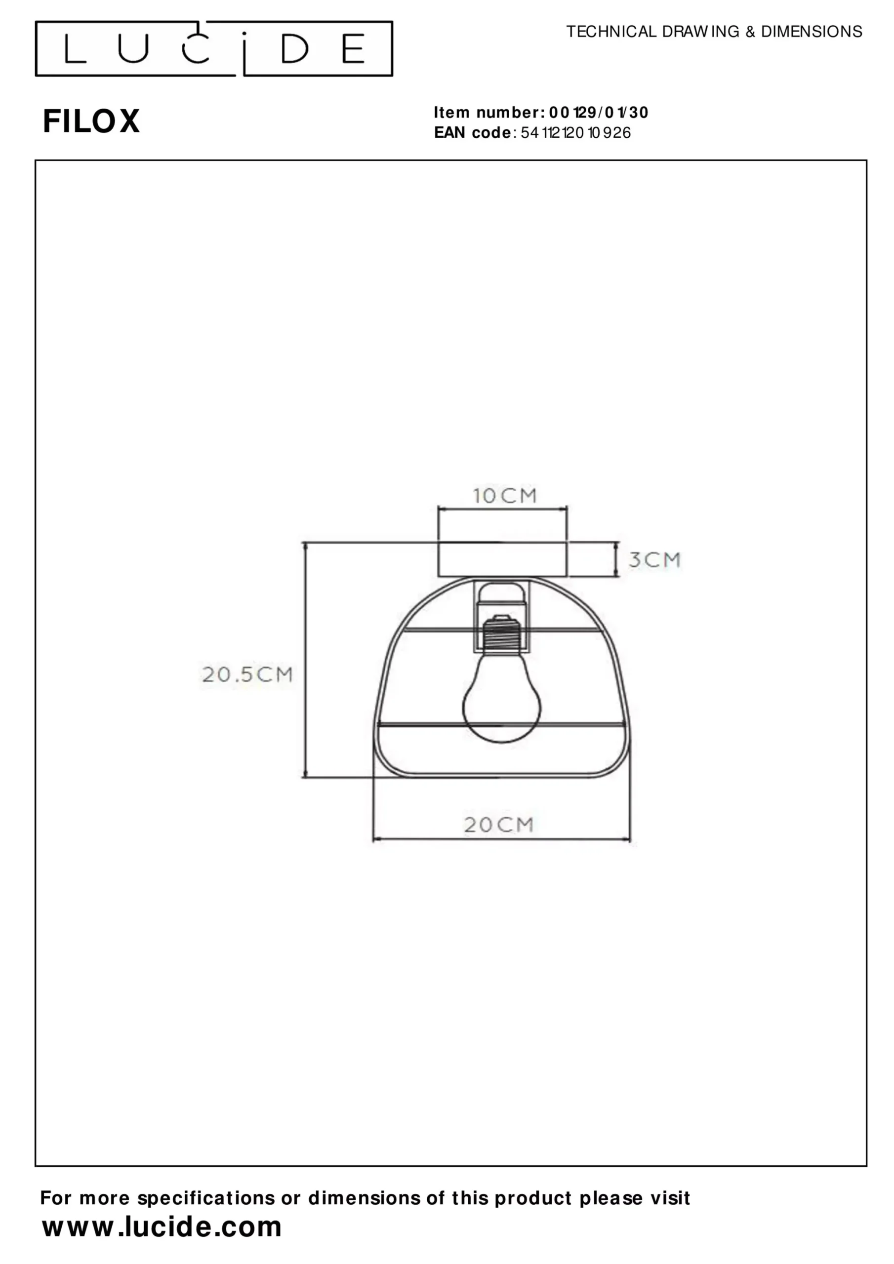 FILOX - Plafonnière - Ø 20 cm - 1xE27 - Zwart*Lucide New