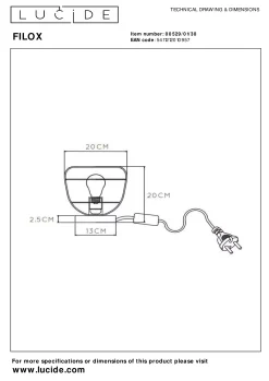 FILOX - Tafellamp - Ø 20 cm - 1xE27 - Zwart*Lucide Clearance