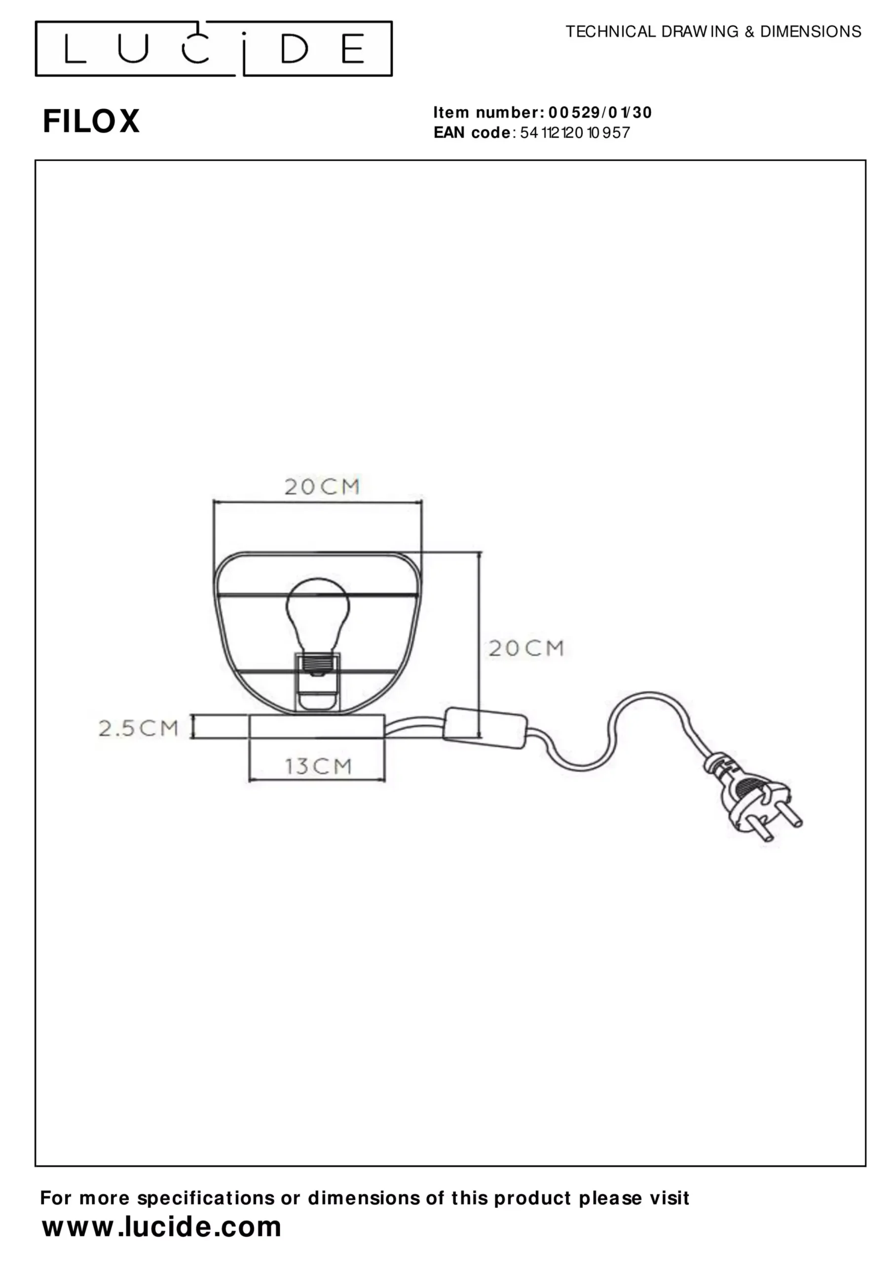 FILOX - Tafellamp - Ø 20 cm - 1xE27 - Zwart*Lucide Clearance