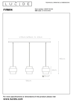 FIRMIN - Hanglamp - 3xE27 - Mat Goud / Messing*Lucide Discount